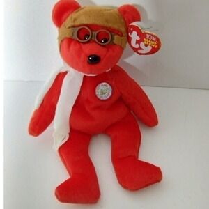Ty Beanie Babies Bearon Pilot Bear Plush Toy Red‎ Aviator Scarf 10 Years